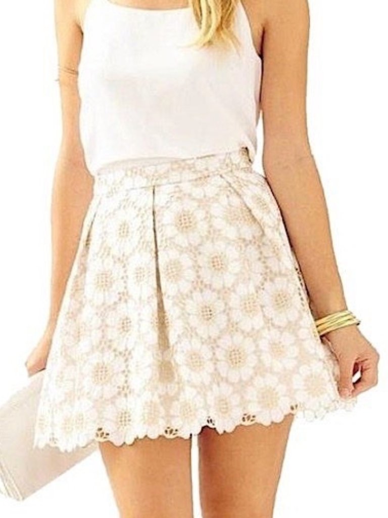 Nwt Lilly Pulitzer Harlie Gold White Lace Eyelet Pleated Coquette Mini Skirt 0